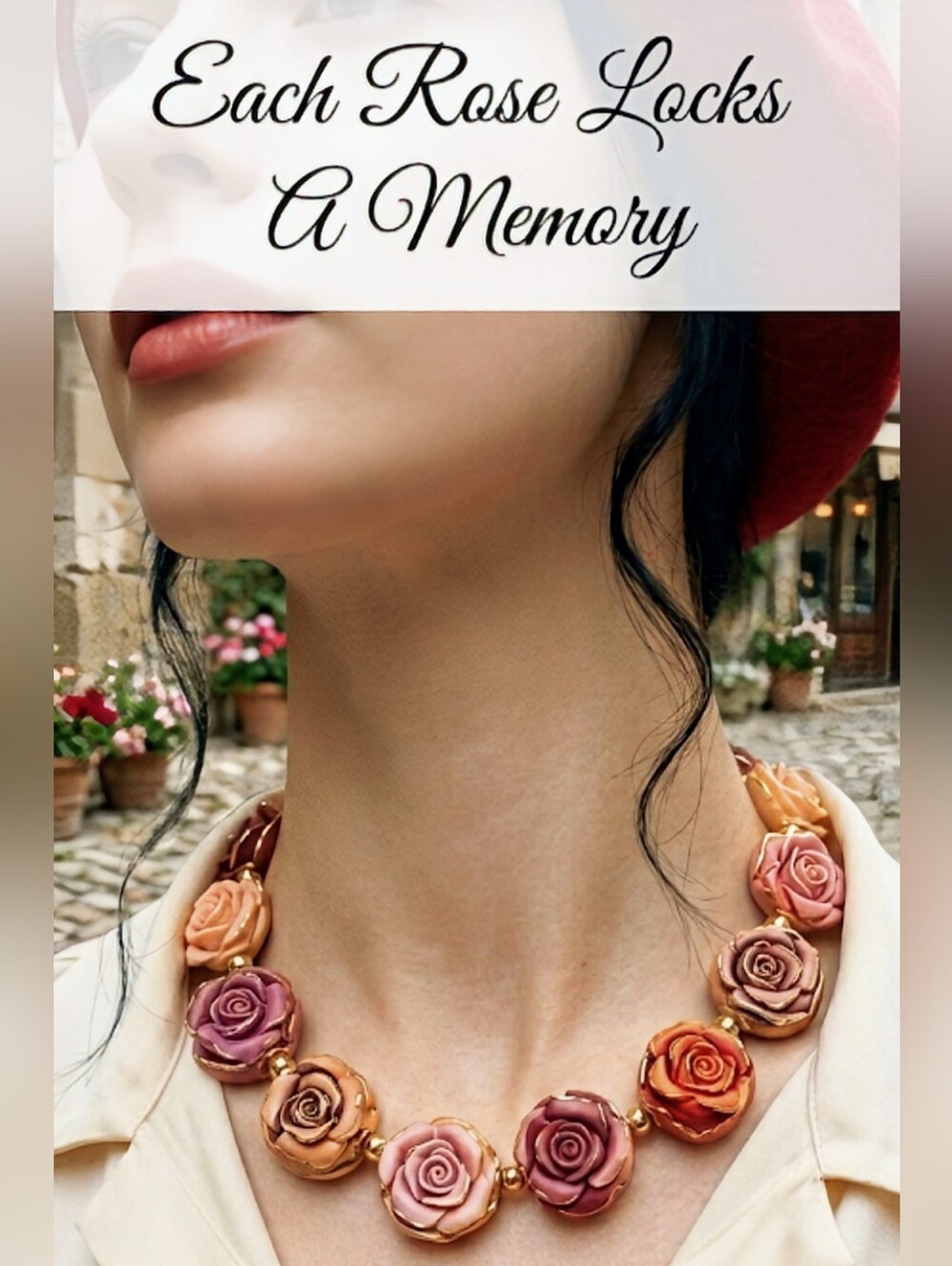 Stunning Handpainted Pink & Red Roses On Clay In Rustic Artisan Necklace​